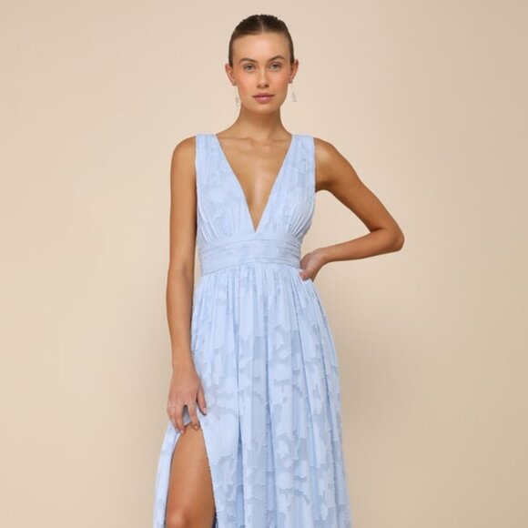 Lulus Sweet Sophistication Light Blue Burnout Floral Maxi Dress - Size S - Picture 1 of 5
